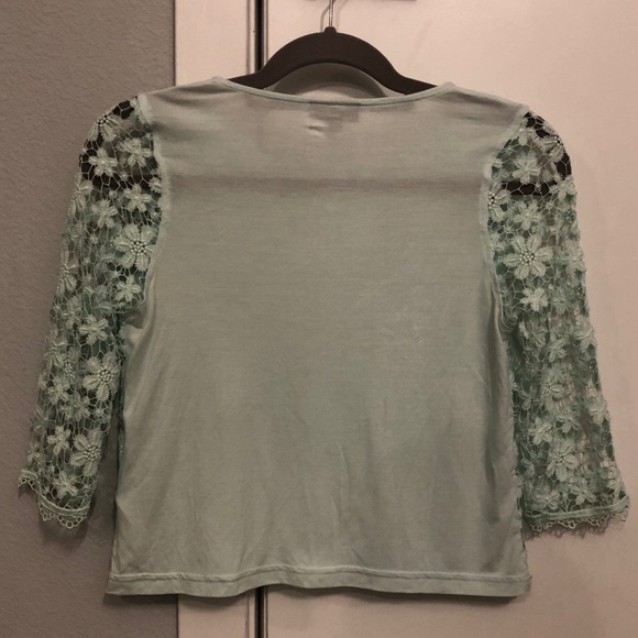 Topshop lace 3/4 length T-shirt in mint - Picture 3 of 6
